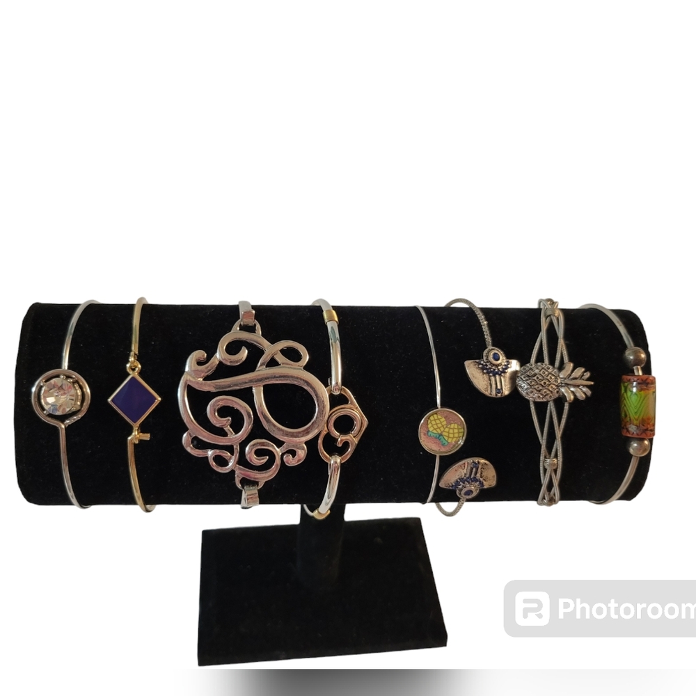Silvertone Goldtone Cuff Bangle Bracelet Set Of 8